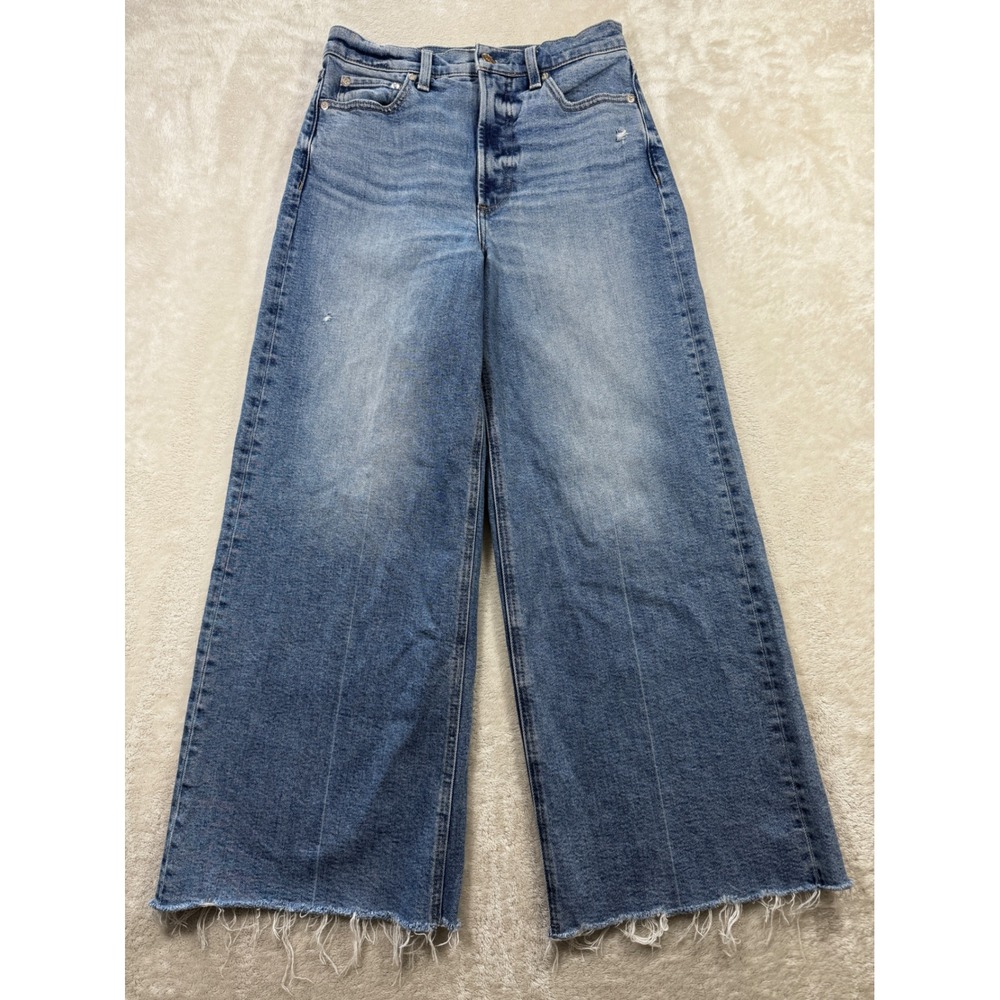 Pistola Womens Lana High Rise Ultra Wide Leg Raw Hem Blue Jeans 27 Meas: 27x26.5